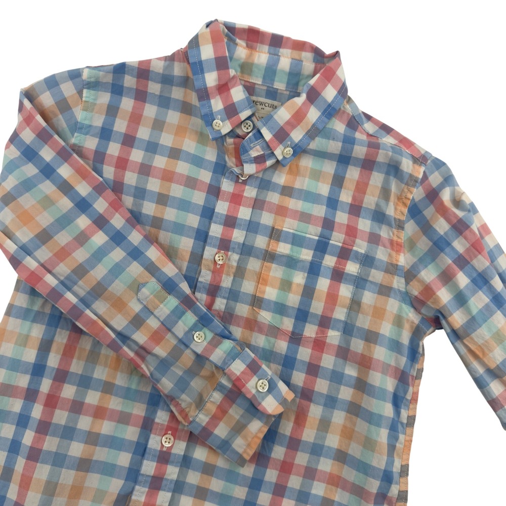 Crewcuts Kids Gingham Plaid Button Down Shirt Multi Color Size 6-7 Long Sleeve